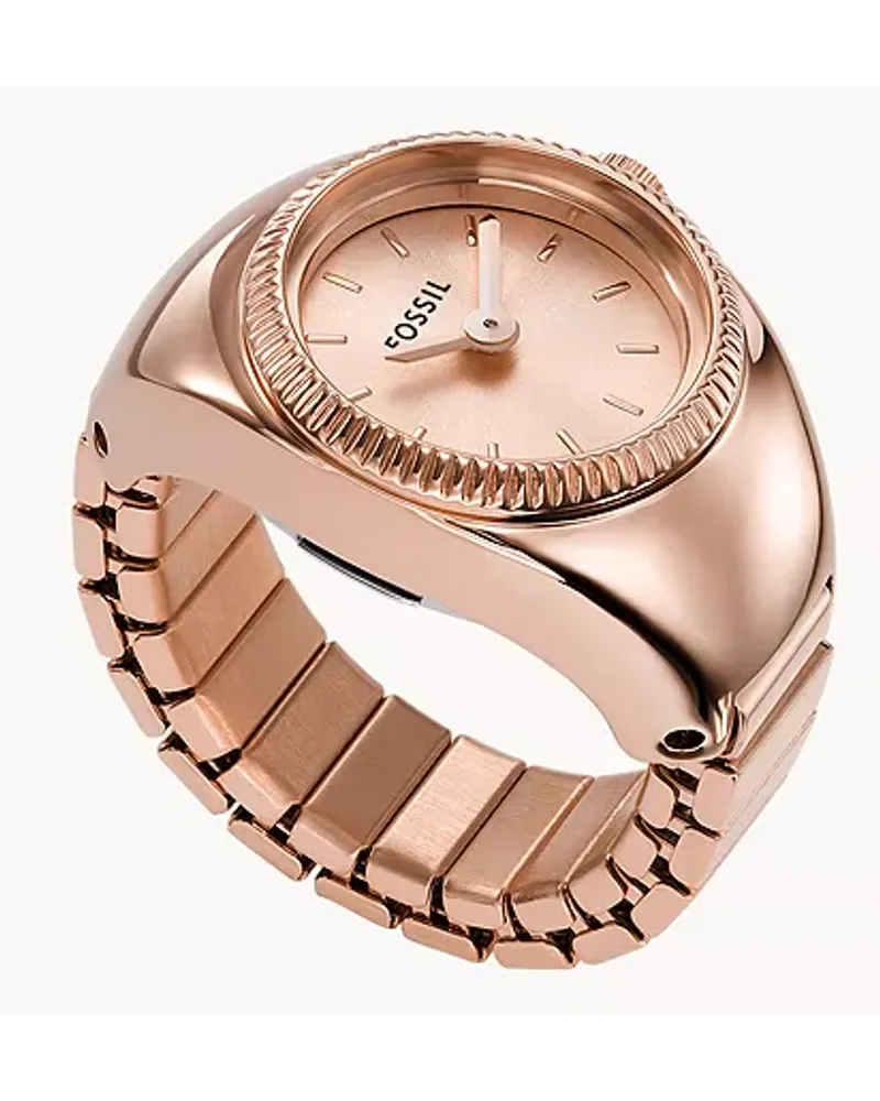 Fossil Uhrenring mit zwei Zeigern aus farbenem Edelstahl Roségold