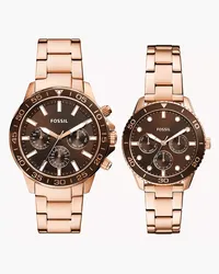 Fossil Box-Set His and Hers Uhr Multifunktionswerk Edelstahl farben Roségold