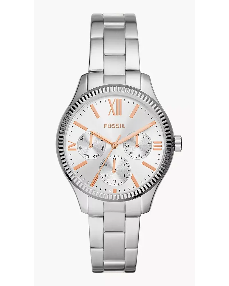 Fossil Uhr Rye Multifunktion Edelstahl Silber