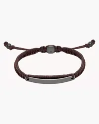 Fossil Armband Elliott Namensplakette Leder braun - Braunes Leder Anthrazit