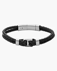 Fossil Armband Heritage D-Link Leder schwarz - Schwarz Silber