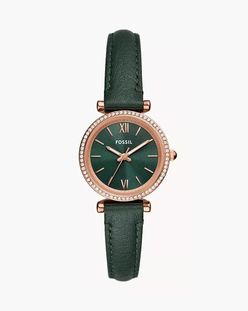 Fossil Uhr Carlie 3 Zeiger Werk Litehide Leder GrüN