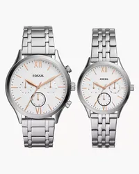 Fossil Geschenkset Uhren Fenmore His and Hers Multifunktionswerk Edelstahl Silber