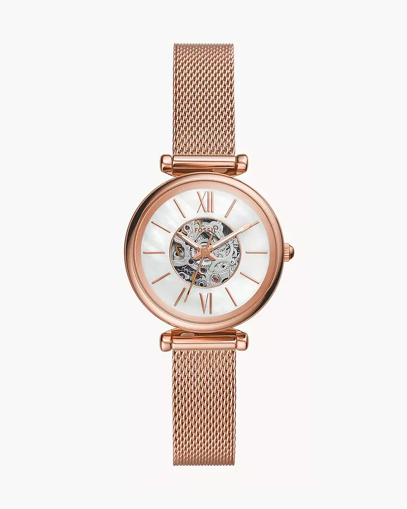 Fossil Uhr Carlie Mini Automatikwerk Milanaiseband Edelstahl farben Roségold