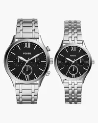 Fossil Geschenkset Uhren Fenmore His and Hers Multifunktionswerk Edelstahl Silber