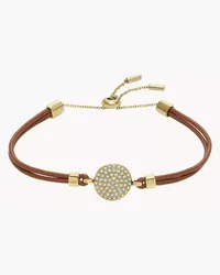 Fossil Komponentenarmband Sadie Glitz Disc Leder mittelbraun - Transparent und mittelbraun Gold