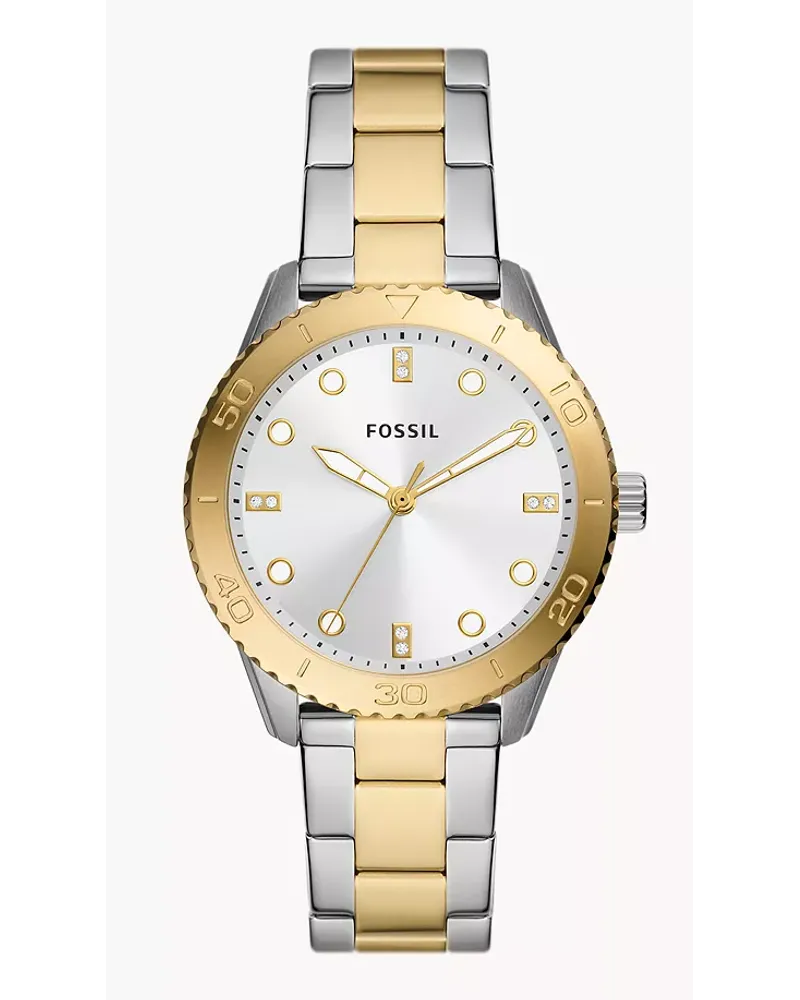 Fossil Uhr Dayle 3 Zeiger Werk Edelstahl Bicolor Gold