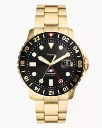 Fossil Uhr Blue GMT Edelstahl farben Gold