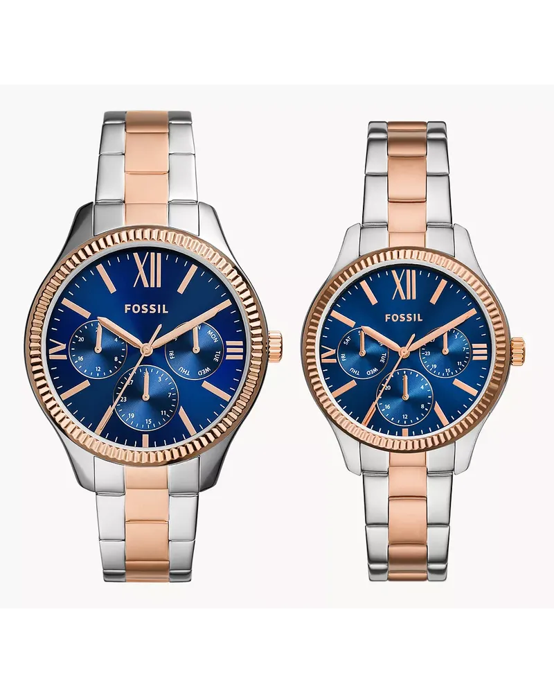 Fossil Set FüR Und Uhr Multifunktionswerk Edelstahl Zweifarbig RoséGold