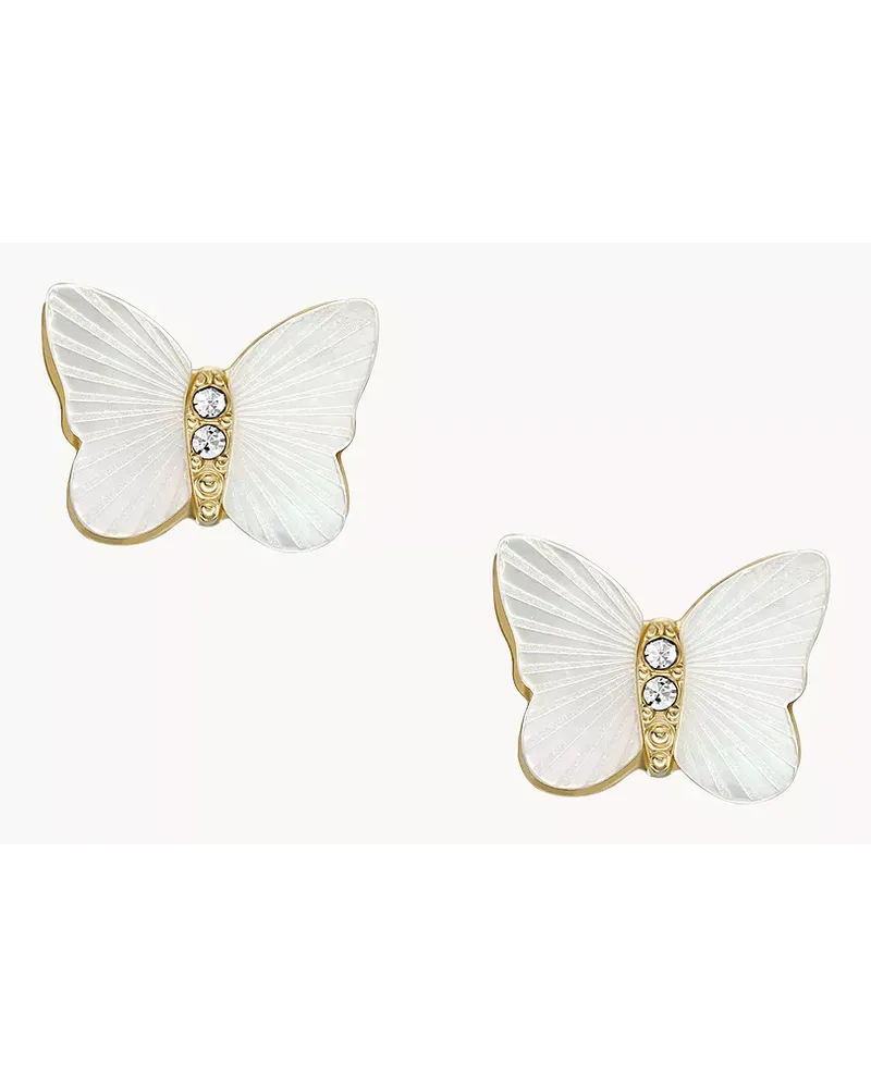 Fossil Ohrstecker Sutton Radiant Wings Butterfly Perlmutt weiß - Weißes Perlmutt Gold