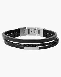 Fossil Armband - Multi-Strand Steel and Black Leather Bracelet Schwarz