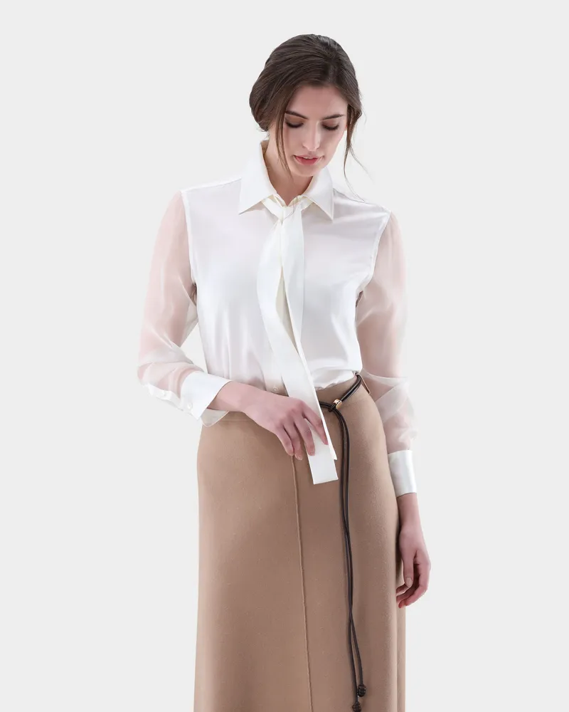 van Laack Seidenbluse mit Organza Ärmeln Cremefarben