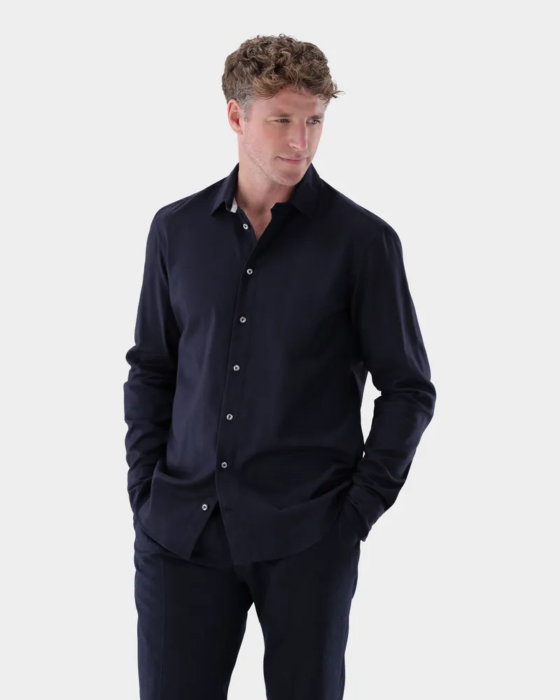 van Laack Weiches Flanellhemd Tailor Fit Blau
