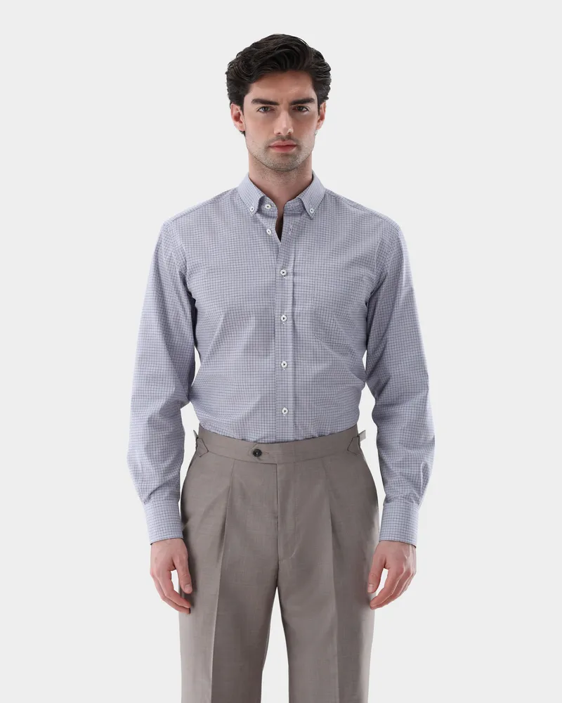 van Laack Kariertes Button-Hemd aus bügelfreiem Twill Blau