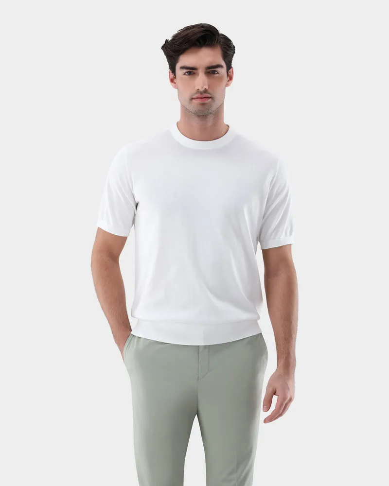 van Laack Strick T-Shirt mit Baumwolle und Seide Cremefarben