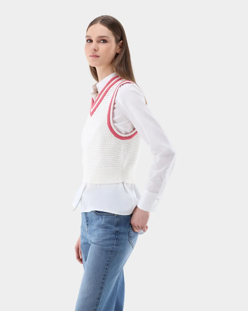 van Laack Cropped-Pullunder mit Netz Struktur Bleichen: