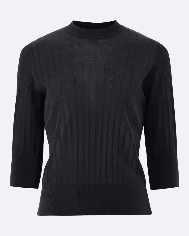 van Laack T-Shirt aus Rippstrick mit Baumwolle und Viskose Blau