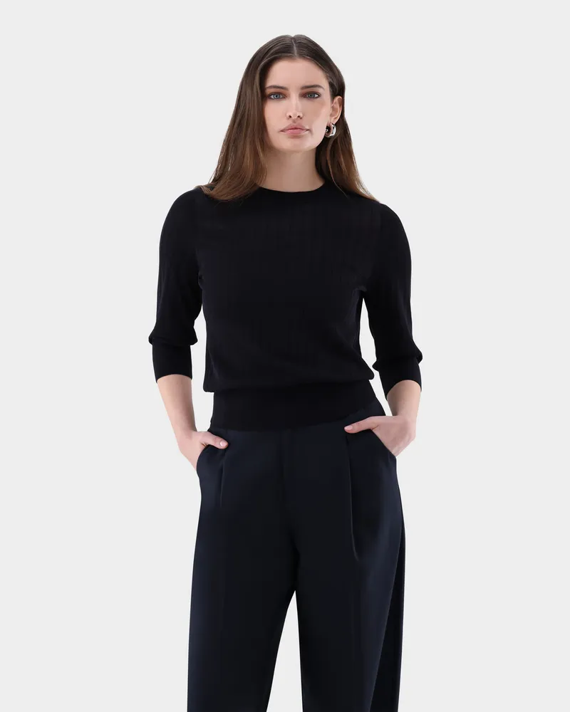 van Laack T-Shirt aus Rippstrick mit Baumwolle und Viskose Blau