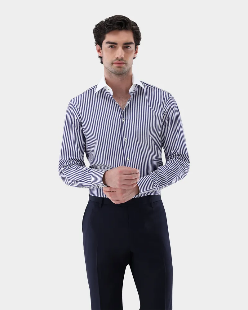 van Laack Winchester-Hemd gestreift mit Haifischkragen Blau