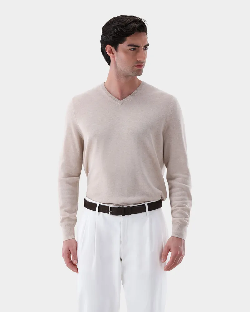 van Laack Pullover aus Kaschmir mit V-Ausschnitt Beige