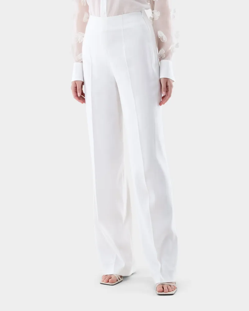 van Laack Weite Hose mit Leinen und Viskose Cremefarben