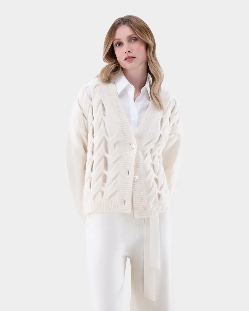 van Laack Strickjacke mit offenem Zopfstrickmuster Bleichen: