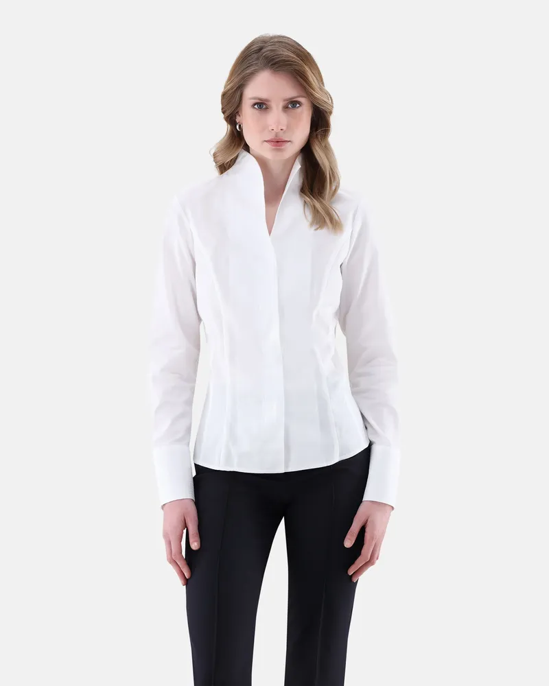 van Laack Kelchkragenbluse aus Jacquard Weiß