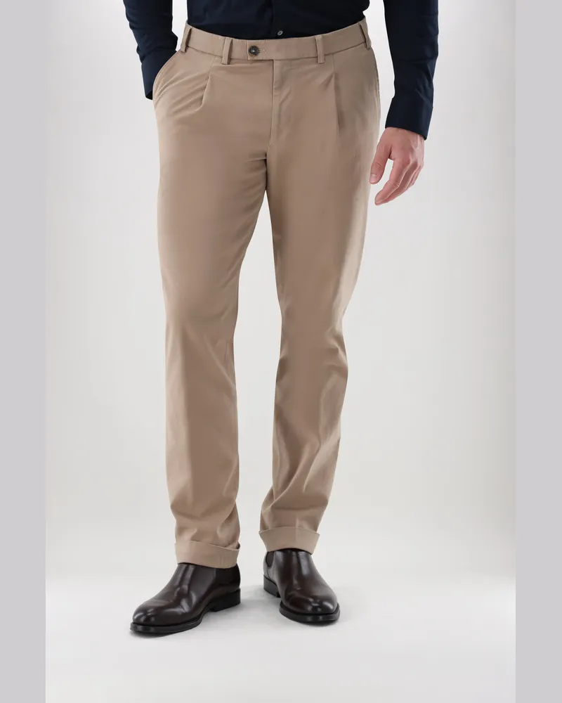 van Laack Chino mit Kaschmir und Bundfalten Beige