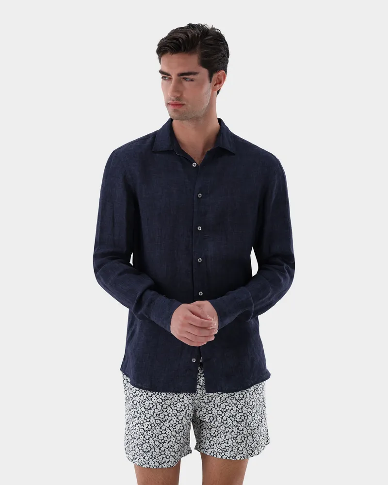 van Laack Hemd aus Leinen Tailor Fit Blau