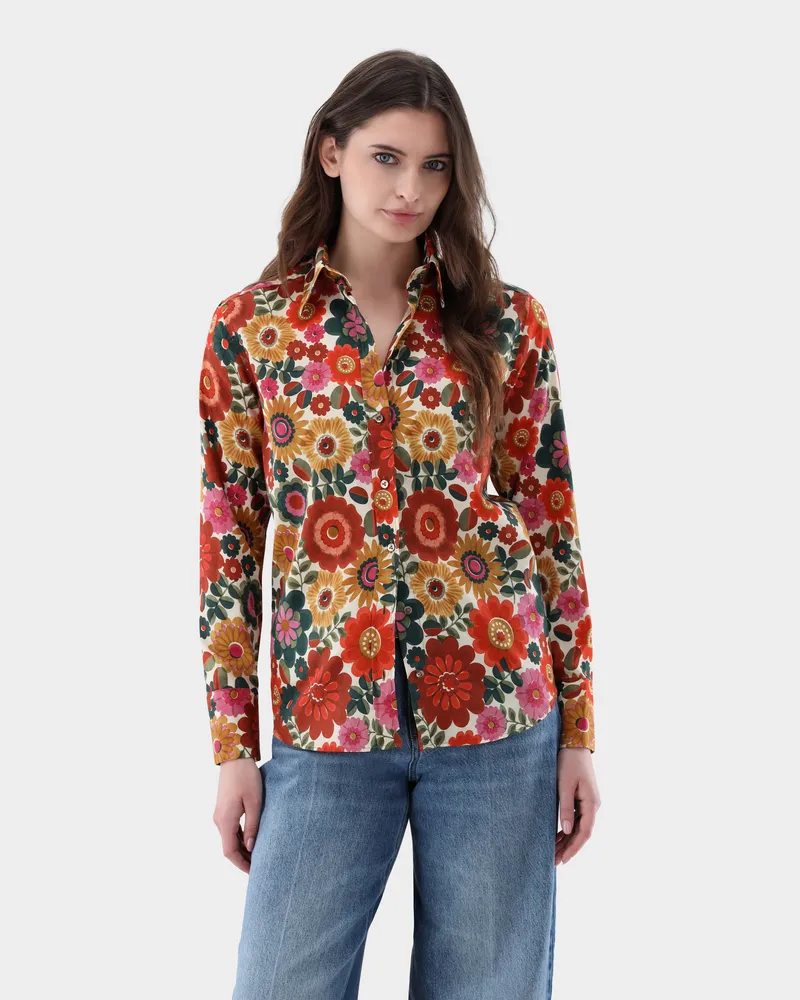 van Laack Hemdbluse mit Blumenprint Rot