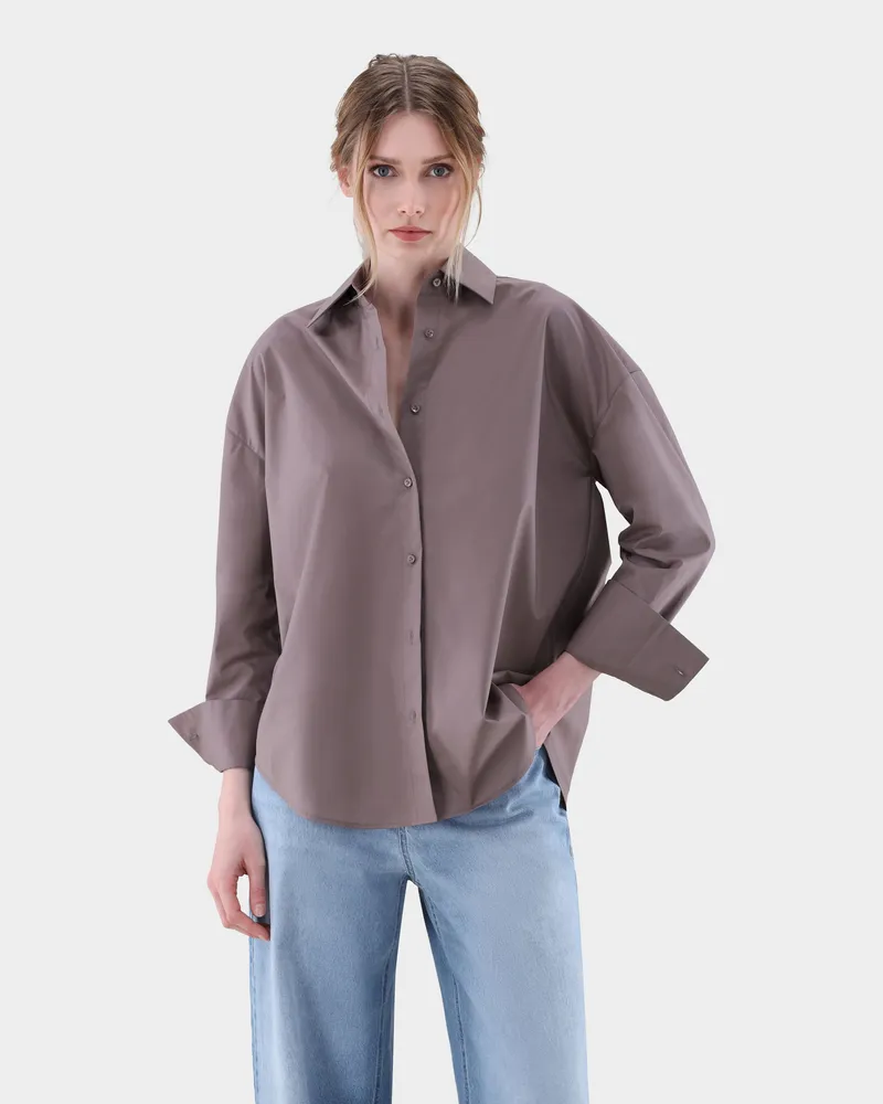 van Laack Hemdbluse mit überschnittenen Schultern Beige