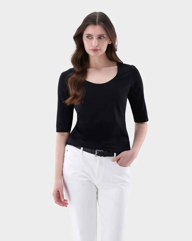 van Laack Urban Jersey T-Shirt mit weitem Ausschnitt Schwarz