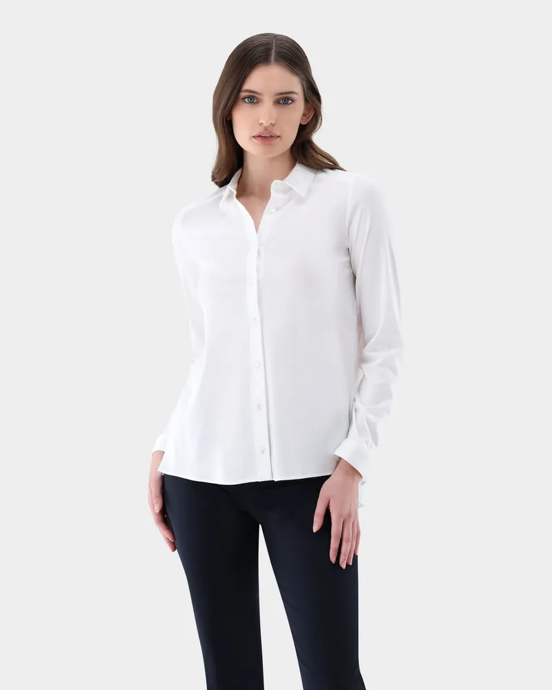 van Laack Hemdbluse aus Jersey mit Plisseerücken Weiß