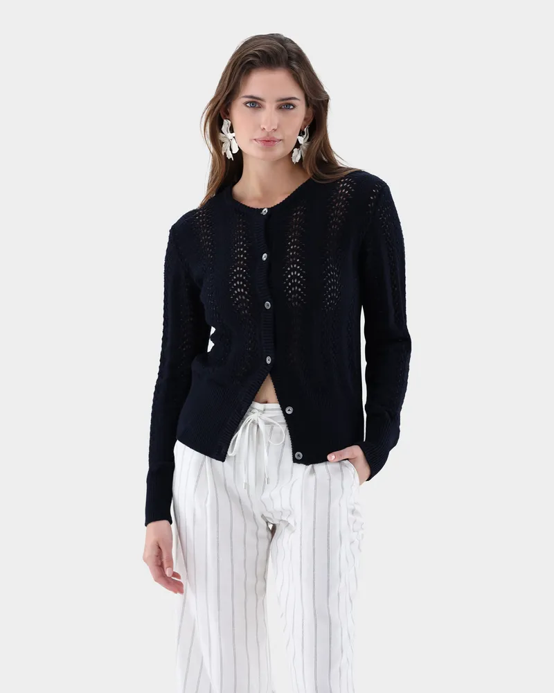 van Laack Strickjacke aus Ajoure Strick mit Kaschmir Blau