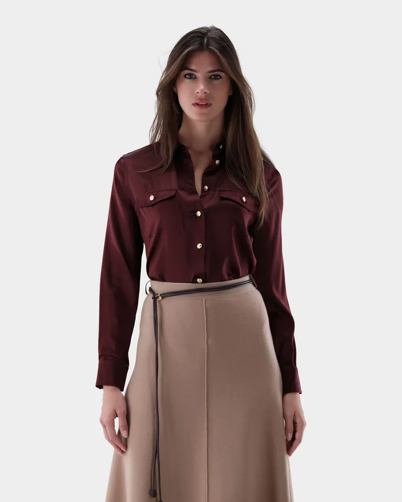 van Laack Taillierte Hemdbluse aus Seide mit Brusttaschen Rot