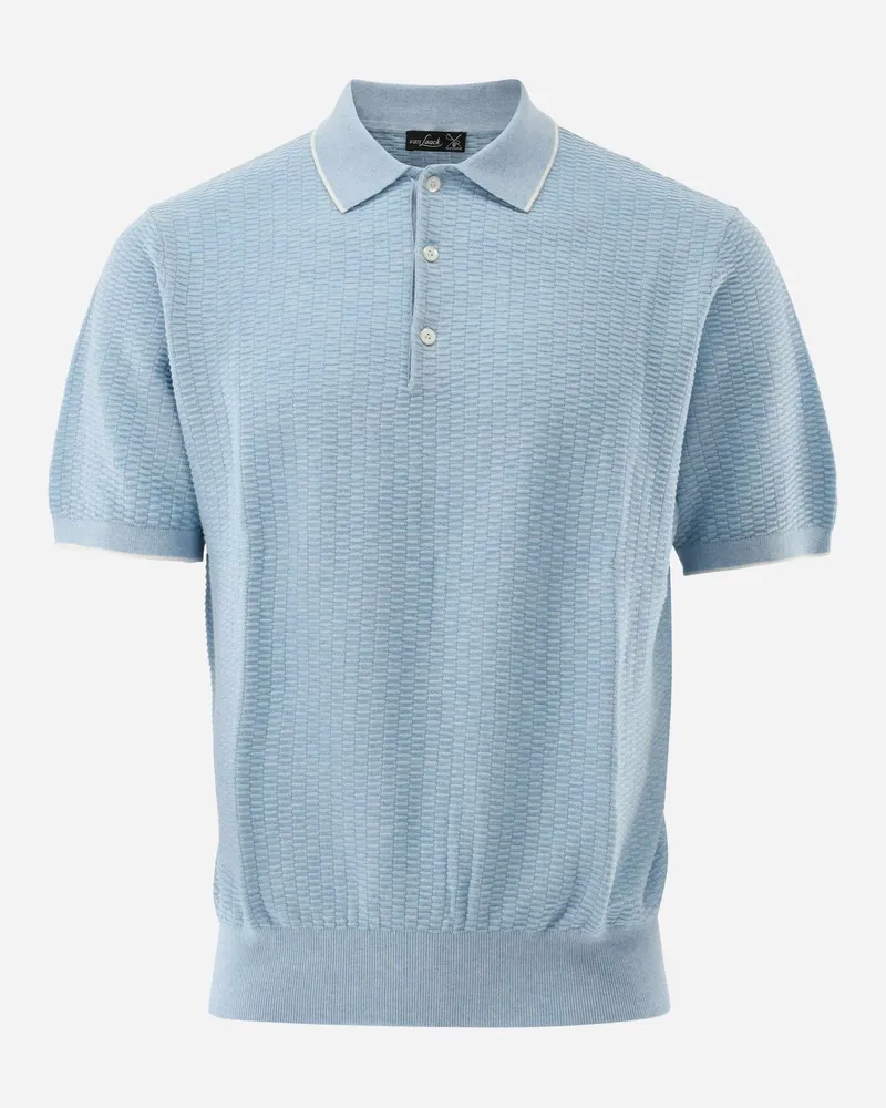 van Laack Strick Poloshirt mt Kaschmir und Jacquard Struktur Blau