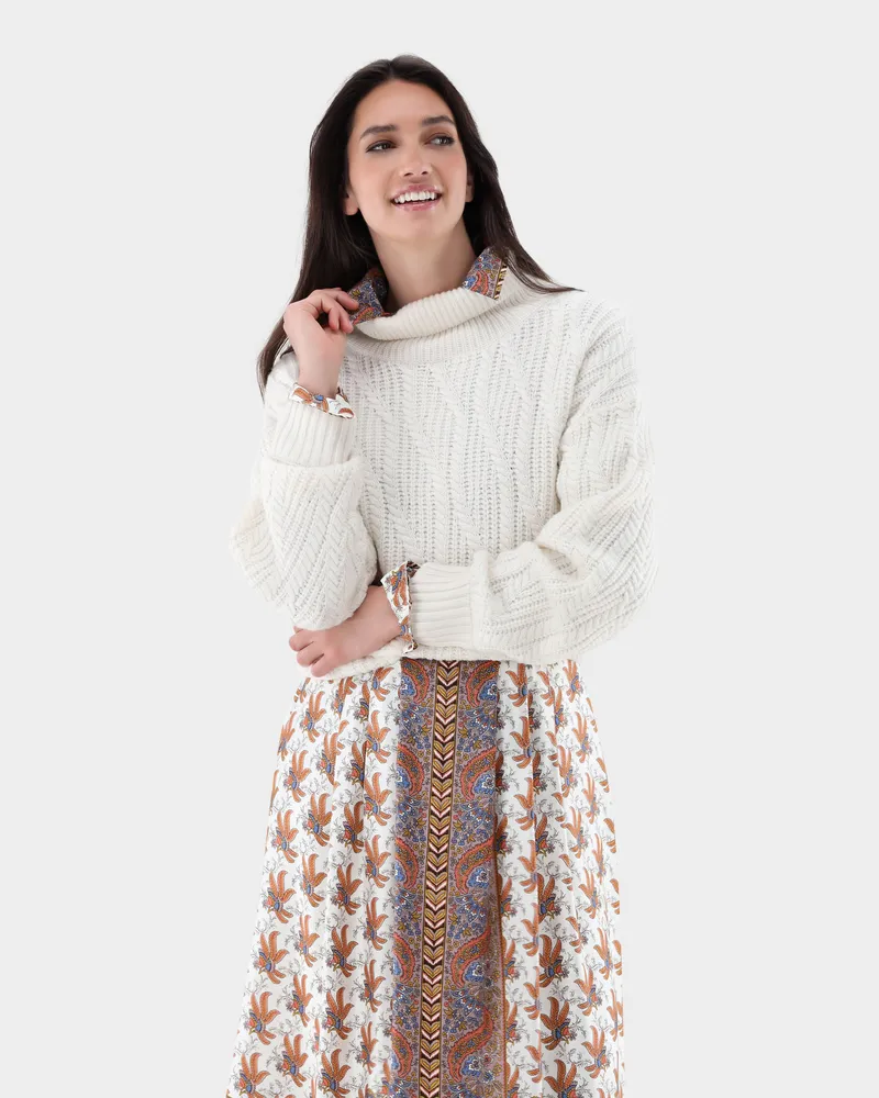 van Laack Zopfstick Pullover mit hohem Rollkragen Cremefarben