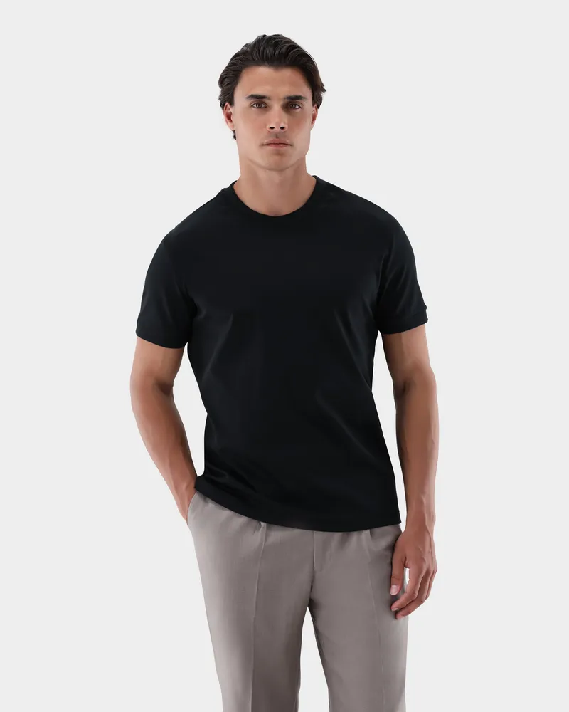 van Laack T-Shirt mit Rundhals und Paspel Detail Schwarz