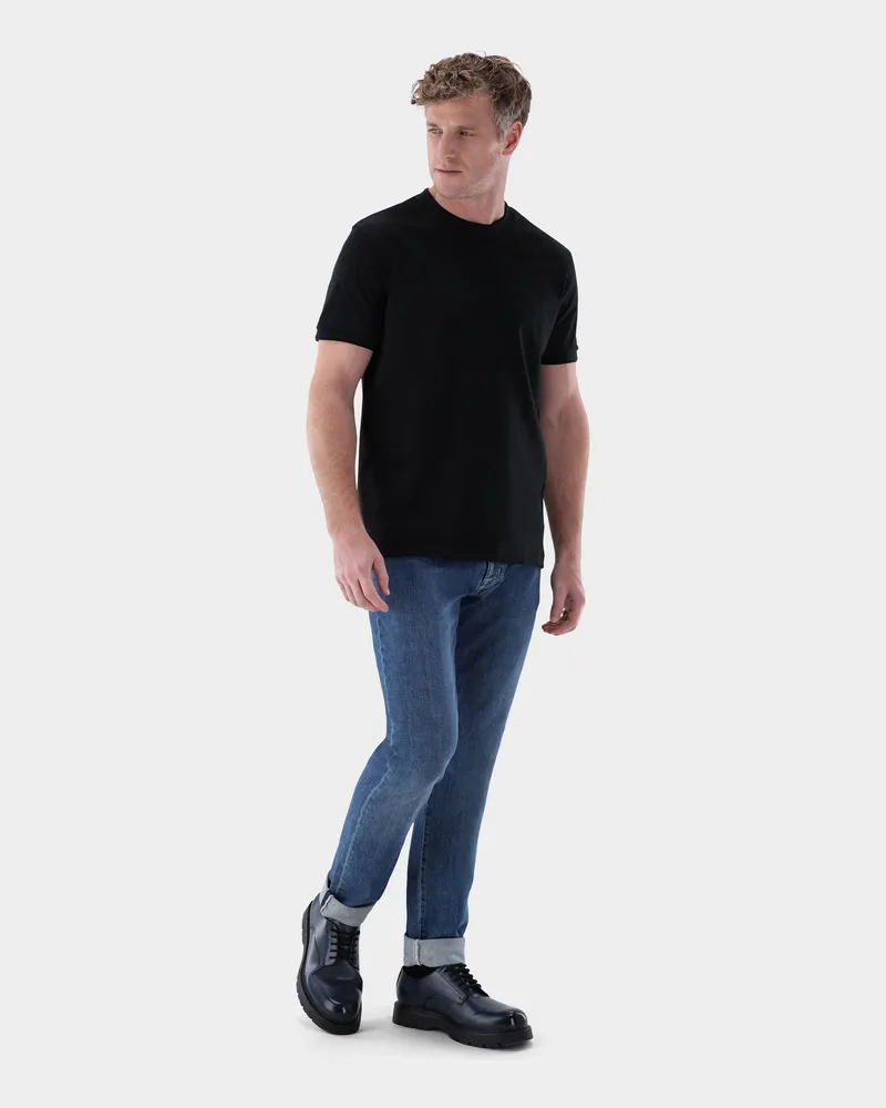 van Laack Rundhals T-Shirt mit Paspel Detail Schwarz