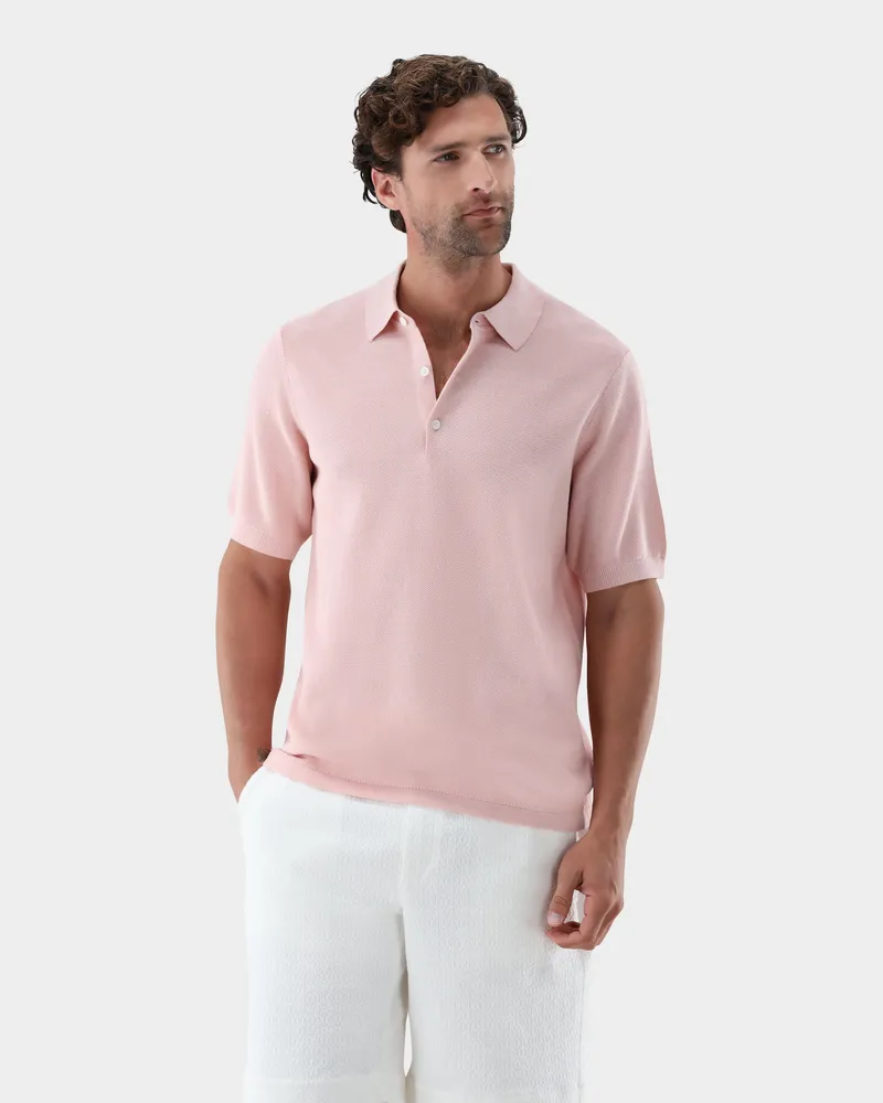 van Laack Strick-Poloshirt mit Reiskorn Optik Rot