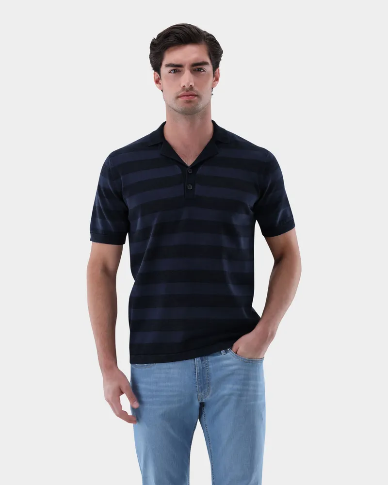 van Laack Strickpolo kurzarm mit Reverskragen Blau