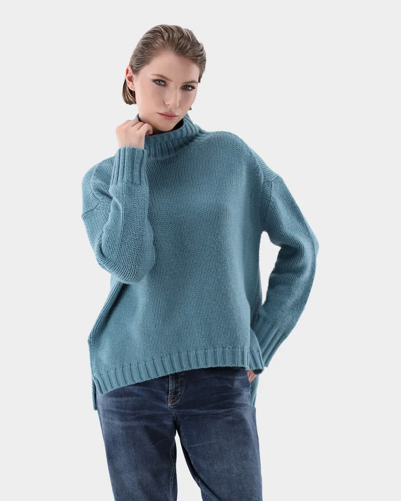 van Laack Rollkragenpullover oversized mit Kaschmir Aqua