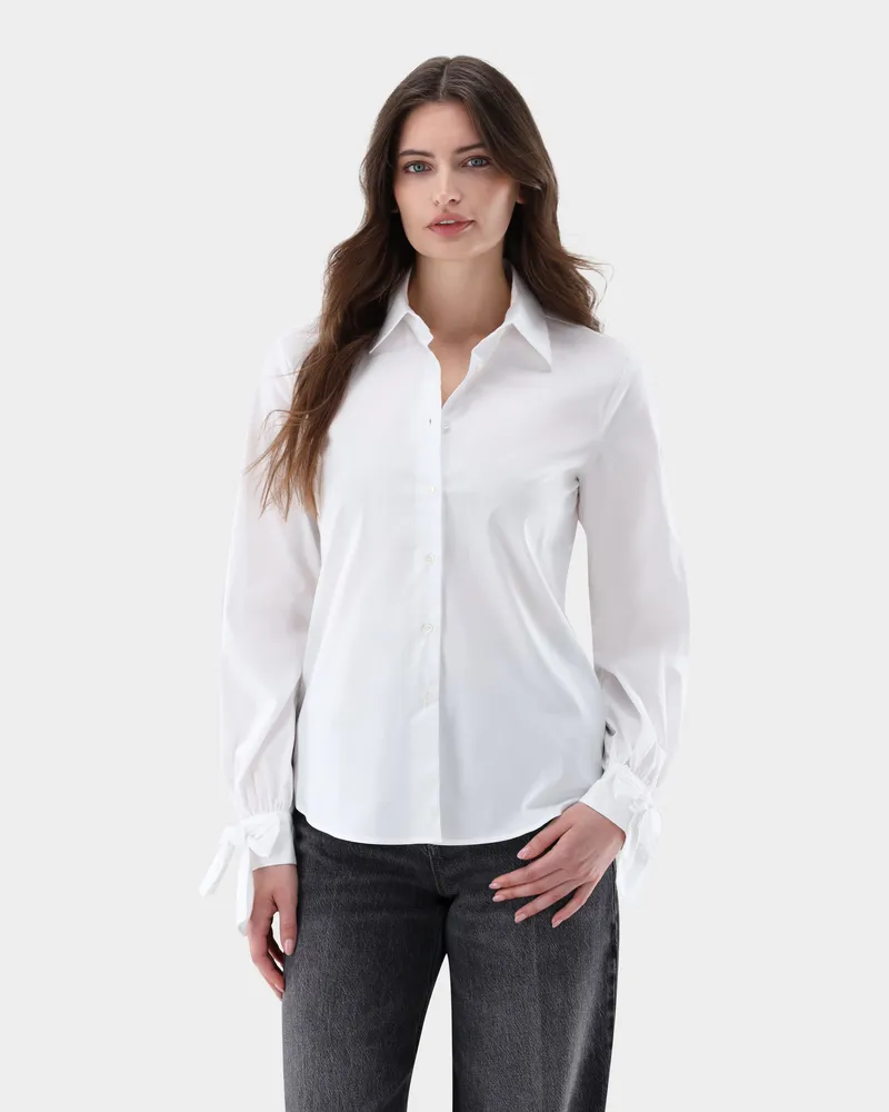van Laack Hemdbluse mit Schleifen-Manschetten Weiß