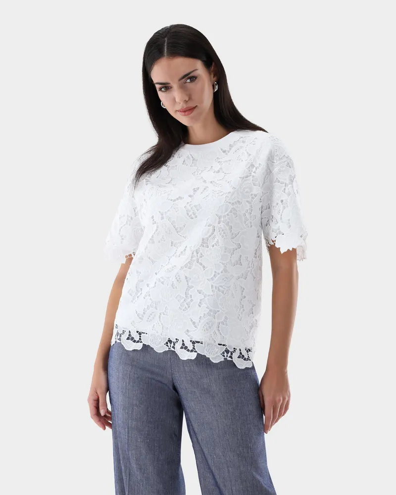 van Laack T-Shirt aus Spitze locker geschnitten Weiß