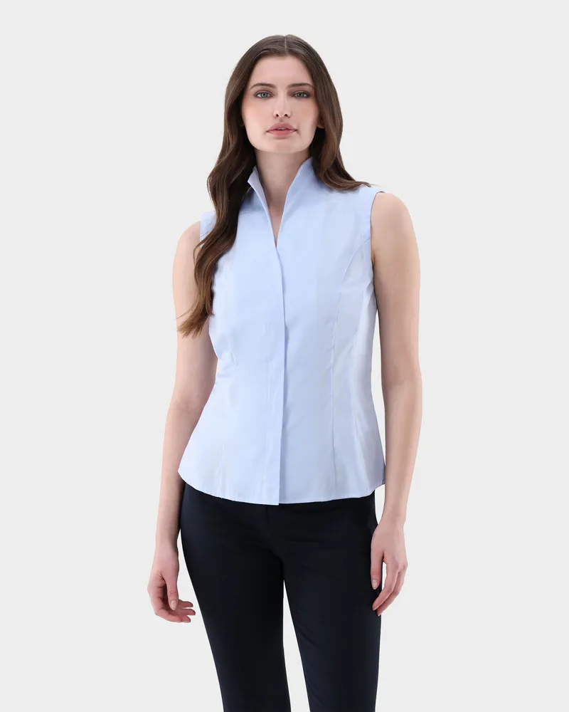 van Laack Kelchkragenbluse Ärmellos Blau