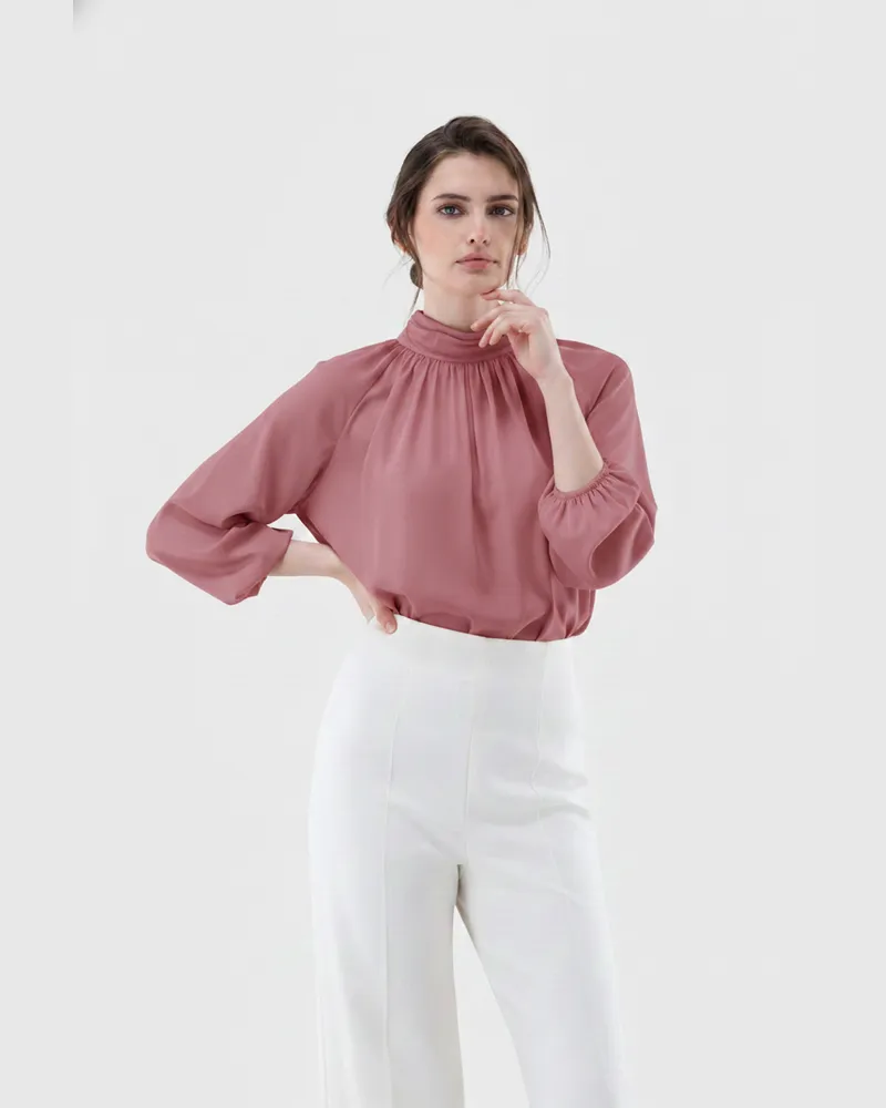 van Laack Stehkragenbluse aus Seide mit lockerem Schnitt Lila