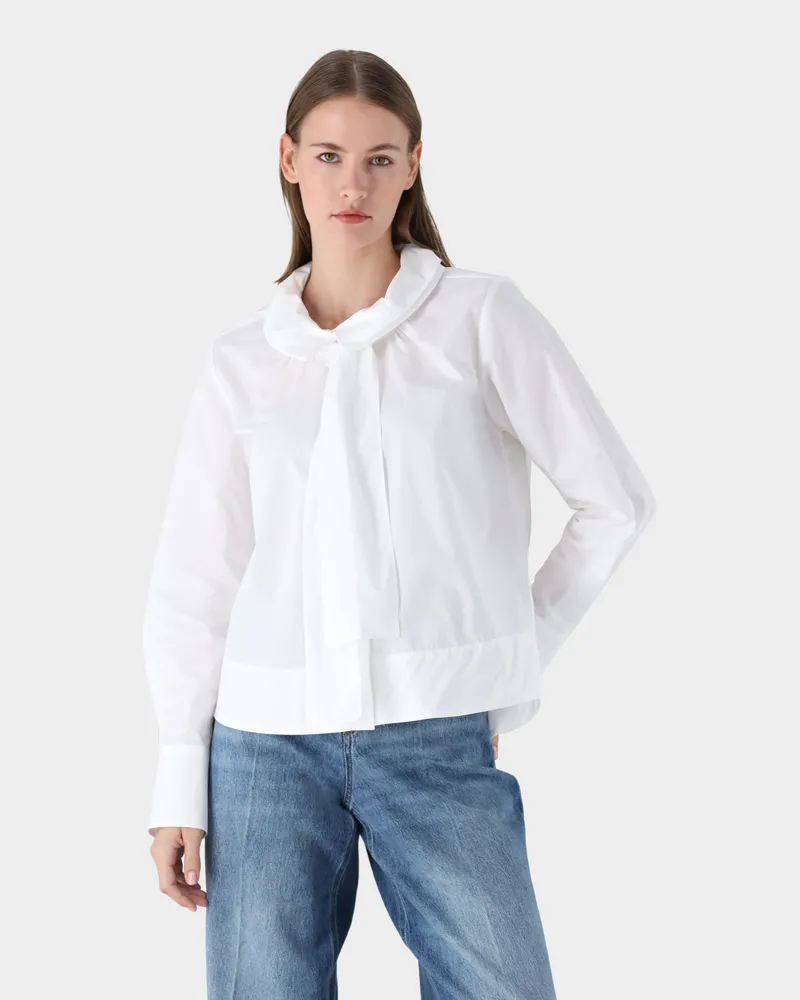 van Laack Cropped Stehkragenbluse mit Schluppe Weiß