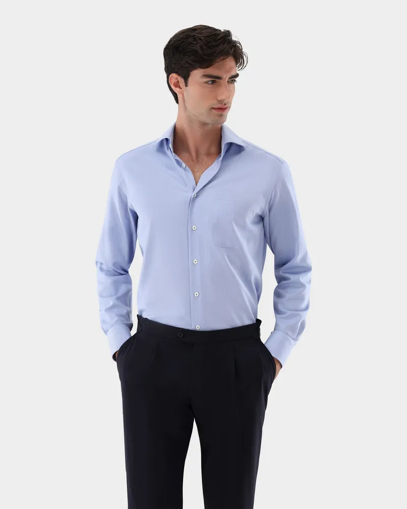 van Laack Hemd mit Fischgrat Muster Tailor Fit Blau