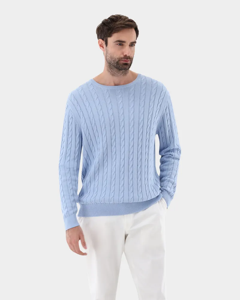 van Laack Zopfstrick Pullover mit Seide und Baumwolle Blau