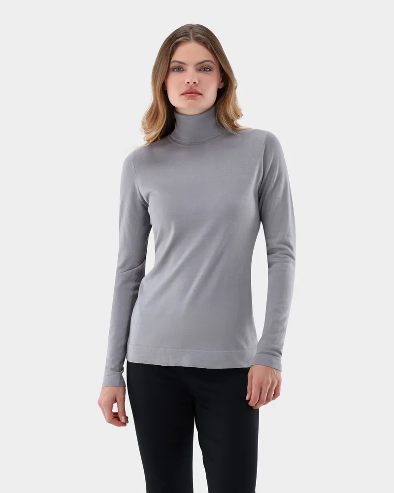 van Laack Taillierter Rollkragenpullover mit Seide Grau
